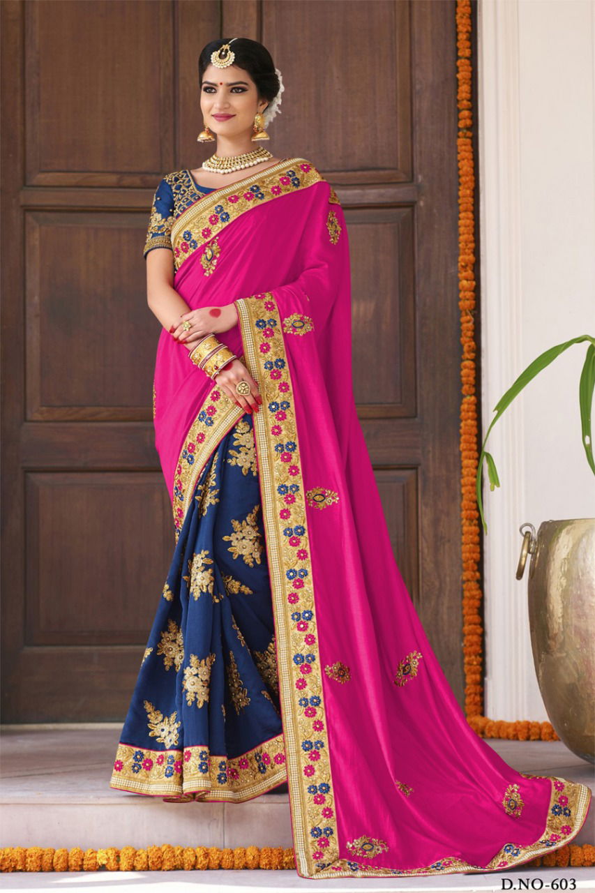 404 SBP Embroidery Double Colour Sarees Silk Catalog